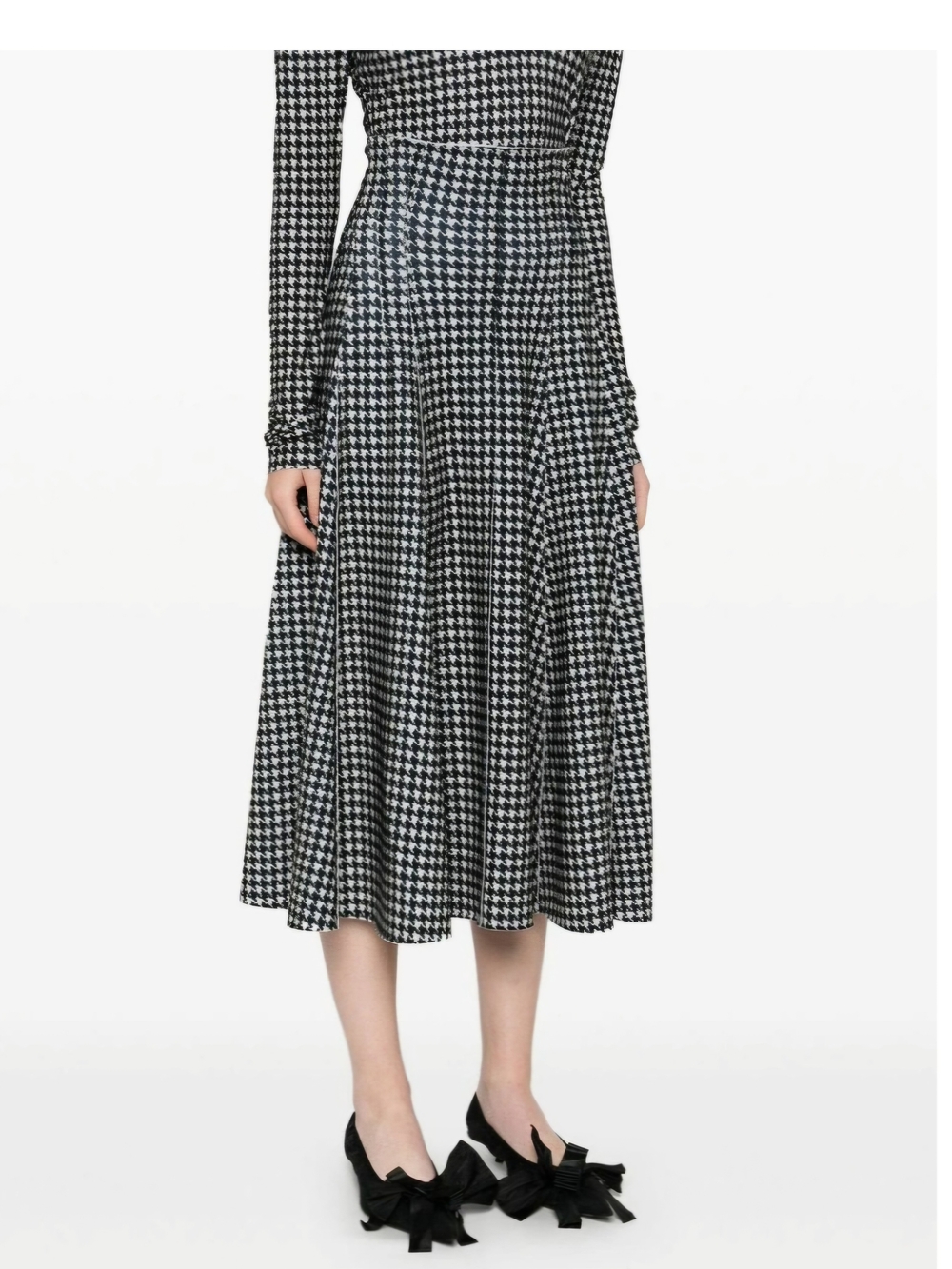 Norma Kamali Houndstooth Midi Skirt - Black & White